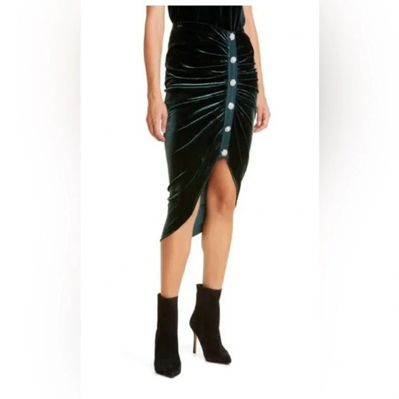 Veronica Beard Navita Velvet Asymmetrical Midi Skirt in
Emerald Green - Picture 3 of 7